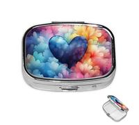Pill Box 2 Compartment Medicine Pills Case for Pocket or Purse Mini Metal Pills Holder Blue Love Heart Pill Organizer Portable Travel Medicine Container to Hold Supplements Vitamins