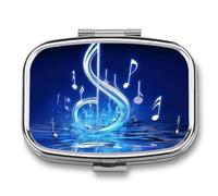 Pill Box 2 Compartment Medicine Pills Case for Pocket Or Purse Mini Metal Pills Holder Blue Musical Note Pill Organizer Portable Travel Medicine Container to Hold Supplements Vitamins