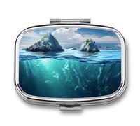 Pill Box 2 Compartment Medicine Pills Case for Pocket Or Purse Mini Metal Pills Holder Blue Ocean Pill Organizer Portable Travel Medicine Container to Hold Supplements Vitamins