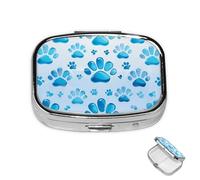 Pill Box 2 Compartment Medicine Pills Case for Pocket or Purse Mini Metal Pills Holder Blue Paw Print Pill Organizer Portable Travel Medicine Container to Hold Supplements Vitamins