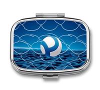 Pill Box 2 Compartment Medicine Pills Case for Pocket Or Purse Mini Metal Pills Holder Blue Volleyball Pill Organizer Portable Travel Medicine Container to Hold Supplements Vitamins
