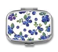 Pill Box 2 Compartment Medicine Pills Case for Pocket Or Purse Mini Metal Pills Holder Blueberries with Leaves Pill Organizer Portable Travel Medicine Container to Hold Supplements Vitamins