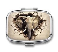 Pill Box 2 Compartment Medicine Pills Case for Pocket Or Purse Mini Metal Pills Holder Broken Wall Elephant Pill Organizer Portable Travel Medicine Container to Hold Supplements Vitamins