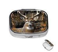 Pill Box 2 Compartment Medicine Pills Case for Pocket or Purse Mini Metal Pills Holder Camouflage Deer Pill Organizer Portable Travel Medicine Container to Hold Supplements Vitamins