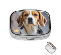 Pill Box 2 Compartment Medicine Pills Case for Pocket or Purse Mini Metal Pills Holder Cute Beagle Dog Pill Organizer Portable Travel Medicine Container to Hold Supplements Vitamins