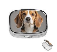 Pill Box 2 Compartment Medicine Pills Case for Pocket or Purse Mini Metal Pills Holder Cute Beagle Pill Organizer Portable Travel Medicine Container to Hold Supplements Vitamins