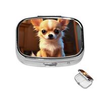 Pill Box 2 Compartment Medicine Pills Case for Pocket or Purse Mini Metal Pills Holder Cute Chihuahua Pill Organizer Portable Travel Medicine Container to Hold Supplements Vitamins