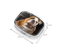Pill Box 2 Compartment Medicine Pills Case for Pocket or Purse Mini Metal Pills Holder English-Bulldog Pill Organizer Portable Travel Medicine Container to Hold Supplements Vitamins