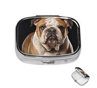 Pill Box 2 Compartment Medicine Pills Case for Pocket or Purse Mini Metal Pills Holder English-Bulldog Pill Organizer Portable Travel Medicine Container to Hold Supplements Vitamins