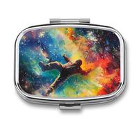 Pill Box 2 Compartment Medicine Pills Case for Pocket Or Purse Mini Metal Pills Holder Falling Into Space Pill Organizer Portable Travel Medicine Container to Hold Supplements Vitamins