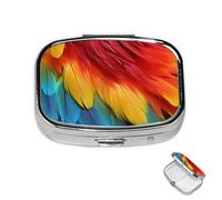 Pill Box 2 Compartment Medicine Pills Case for Pocket or Purse Mini Metal Pills Holder Fantastic Parrot Feather Pill Organizer Portable Travel Medicine Container to Hold Supplements Vitamins