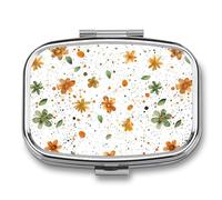 Pill Box 2 Compartment Medicine Pills Case for Pocket Or Purse Mini Metal Pills Holder Flowers and Plants Pill Organizer Portable Travel Medicine Container to Hold Supplements Vitamins