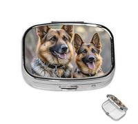 Pill Box 2 Compartment Medicine Pills Case for Pocket or Purse Mini Metal Pills Holder German Shepherd Dog Lovers Pill Organizer Portable Travel Medicine Container to Hold Supplements Vitamins