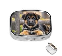 Pill Box 2 Compartment Medicine Pills Case for Pocket or Purse Mini Metal Pills Holder German Shepherd Puppy Pill Organizer Portable Travel Medicine Container to Hold Supplements Vitamins