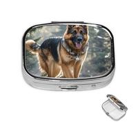 Pill Box 2 Compartment Medicine Pills Case for Pocket or Purse Mini Metal Pills Holder German Shepherd Dog Pill Organizer Portable Travel Medicine Container to Hold Supplements Vitamins