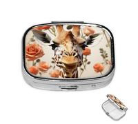 Pill Box 2 Compartment Medicine Pills Case for Pocket or Purse Mini Metal Pills Holder Giraffe Standing Among Flowers Pill Organizer Portable Travel Medicine Container to Hold Supplements Vitamins