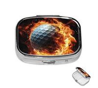 Pill Box 2 Compartment Medicine Pills Case for Pocket or Purse Mini Metal Pills Holder Golf Ball on fire Pill Organizer Portable Travel Medicine Container to Hold Supplements Vitamins