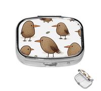 Pill Box 2 Compartment Medicine Pills Case for Pocket or Purse Mini Metal Pills Holder Kiwi Birds Cute Pill Organizer Portable Travel Medicine Container to Hold Supplements Vitamins