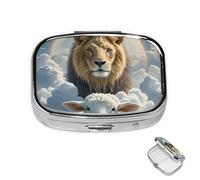 Pill Box 2 Compartment Medicine Pills Case for Pocket or Purse Mini Metal Pills Holder Lamb with A Lion Clouds Pill Organizer Portable Travel Medicine Container to Hold Supplements Vitamins