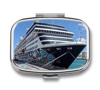 Pill Box 2 Compartment Medicine Pills Case for Pocket Or Purse Mini Metal Pills Holder Large Cruise Ship Pill Organizer Portable Travel Medicine Container to Hold Supplements Vitamins