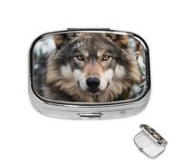 Pill Box 2 Compartment Medicine Pills Case for Pocket or Purse Mini Metal Pills Holder Lmage of Wolf in The Snow Pill Organizer Portable Travel Medicine Container to Hold Supplements Vitamins