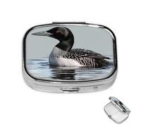 Pill Box 2 Compartment Medicine Pills Case for Pocket or Purse Mini Metal Pills Holder Loon Nature Bird Pill Organizer Portable Travel Medicine Container to Hold Supplements Vitamins