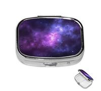 Pill Box 2 Compartment Medicine Pills Case for Pocket or Purse Mini Metal Pills Holder Magic Galaxy Sky Purple Pill Organizer Portable Travel Medicine Container to Hold Supplements Vitamins