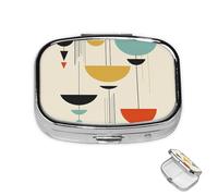 Pill Box 2 Compartment Medicine Pills Case for Pocket or Purse Mini Metal Pills Holder mid Century Modern Prints Pill Organizer Portable Travel Medicine Container to Hold Supplements Vitamins