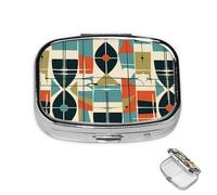 Pill Box 2 Compartment Medicine Pills Case for Pocket or Purse Mini Metal Pills Holder Modern Mid Century Pill Organizer Portable Travel Medicine Container to Hold Supplements Vitamins