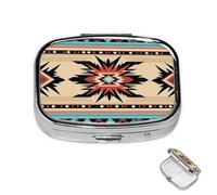 Pill Box 2 Compartment Medicine Pills Case for Pocket or Purse Mini Metal Pills Holder Native American Patterns Pill Organizer Portable Travel Medicine Container to Hold Supplements Vitamins