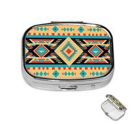 Pill Box 2 Compartment Medicine Pills Case for Pocket or Purse Mini Metal Pills Holder Native American Pill Organizer Portable Travel Medicine Container to Hold Supplements Vitamins