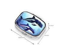 Pill Box 2 Compartment Medicine Pills Case for Pocket or Purse Mini Metal Pills Holder Orca Killer Whale Pill Organizer Portable Travel Medicine Container to Hold Supplements Vitamins