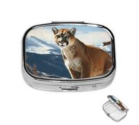 Pill Box 2 Compartment Medicine Pills Case for Pocket or Purse Mini Metal Pills Holder Panther Mountain Lion Pill Organizer Portable Travel Medicine Container to Hold Supplements Vitamins