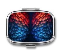 Pill Box 2 Compartment Medicine Pills Case for Pocket Or Purse Mini Metal Pills Holder Red and Blue Dragon Wings Pill Organizer Portable Travel Medicine Container to Hold Supplements Vitamins