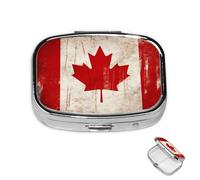 Pill Box 2 Compartment Medicine Pills Case for Pocket or Purse Mini Metal Pills Holder Retro Canada Flag Pill Organizer Portable Travel Medicine Container to Hold Supplements Vitamins