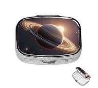Pill Box 2 Compartment Medicine Pills Case for Pocket or Purse Mini Metal Pills Holder Saturn Ring Planet Pill Organizer Portable Travel Medicine Container to Hold Supplements Vitamins