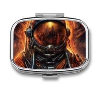 Pill Box 2 Compartment Medicine Pills Case for Pocket Or Purse Mini Metal Pills Holder Science Fiction Space Pill Organizer Portable Travel Medicine Container to Hold Supplements Vitamins