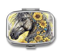 Pill Box 2 Compartment Medicine Pills Case for Pocket Or Purse Mini Metal Pills Holder Sunny Wild Horse Pill Organizer Portable Travel Medicine Container to Hold Supplements Vitamins