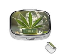 Pill Box 2 Compartment Medicine Pills Case for Pocket or Purse Mini Metal Pills Holder Weed Marijuana Pill Organizer Portable Travel Medicine Container to Hold Supplements Vitamins