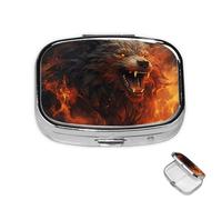 Pill Box 2 Compartment Medicine Pills Case for Pocket or Purse Mini Metal Pills Holder Wild Wolf in The Fire Pill Organizer Portable Travel Medicine Container to Hold Supplements Vitamins