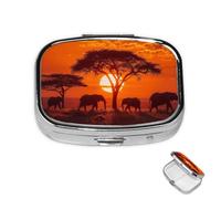 Pill Box 2 Compartment Metal Medicine Pill Organizer African Animal Sunset Pill Case for Purse or Pocket Cute Mini Portable Pill Holder Travel Pill Container to Hold Supplements, Vitamins, Fish Oil