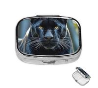 Pill Box 2 Compartment Metal Medicine Pill Organizer Animal Panther Pill Case for Purse or Pocket Cute Mini Portable Pill Holder Travel Pill Container to Hold Supplements, Vitamins, Fish Oil