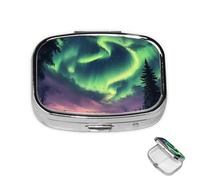 Pill Box 2 Compartment Metal Medicine Pill Organizer Aurora Borealis Pill Case for Purse or Pocket Cute Mini Portable Pill Holder Travel Pill Container to Hold Supplements, Vitamins, Fish Oil