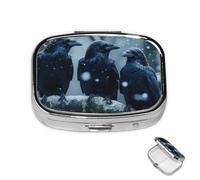 Pill Box 2 Compartment Metal Medicine Pill Organizer Black Crow Birds Pill Case for Purse or Pocket Cute Mini Portable Pill Holder Travel Pill Container to Hold Supplements, Vitamins, Fish Oil