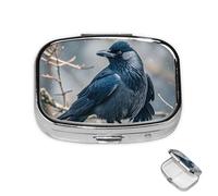 Pill Box 2 Compartment Metal Medicine Pill Organizer Black Crow Birds Pill Case for Purse or Pocket Cute Mini Portable Pill Holder Travel Pill Container to Hold Supplements, Vitamins, Fish Oil
