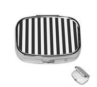 Pill Box 2 Compartment Metal Medicine Pill Organizer Black & White Stripe Pill Case for Purse or Pocket Cute Mini Portable Pill Holder Travel Pill Container to Hold Supplements, Vitamins, Fish Oil