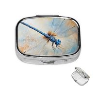 Pill Box 2 Compartment Metal Medicine Pill Organizer Blue Dragonfly Pill Case for Purse or Pocket Cute Mini Portable Pill Holder Travel Pill Container to Hold Supplements, Vitamins, Fish Oil
