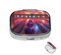 Pill Box 2 Compartment Metal Medicine Pill Organizer Bowling Balls Pill Case for Purse or Pocket Cute Mini Portable Pill Holder Travel Pill Container to Hold Supplements, Vitamins, Fish Oil