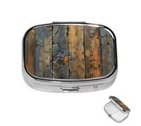 Pill Box 2 Compartment Metal Medicine Pill Organizer Brown Wooden Pill Case for Purse or Pocket Cute Mini Portable Pill Holder Travel Pill Container to Hold Supplements, Vitamins, Fish Oil