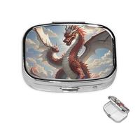 Pill Box 2 Compartment Metal Medicine Pill Organizer Chinese Dragon Pill Case for Purse or Pocket Cute Mini Portable Pill Holder Travel Pill Container to Hold Supplements, Vitamins, Fish Oil